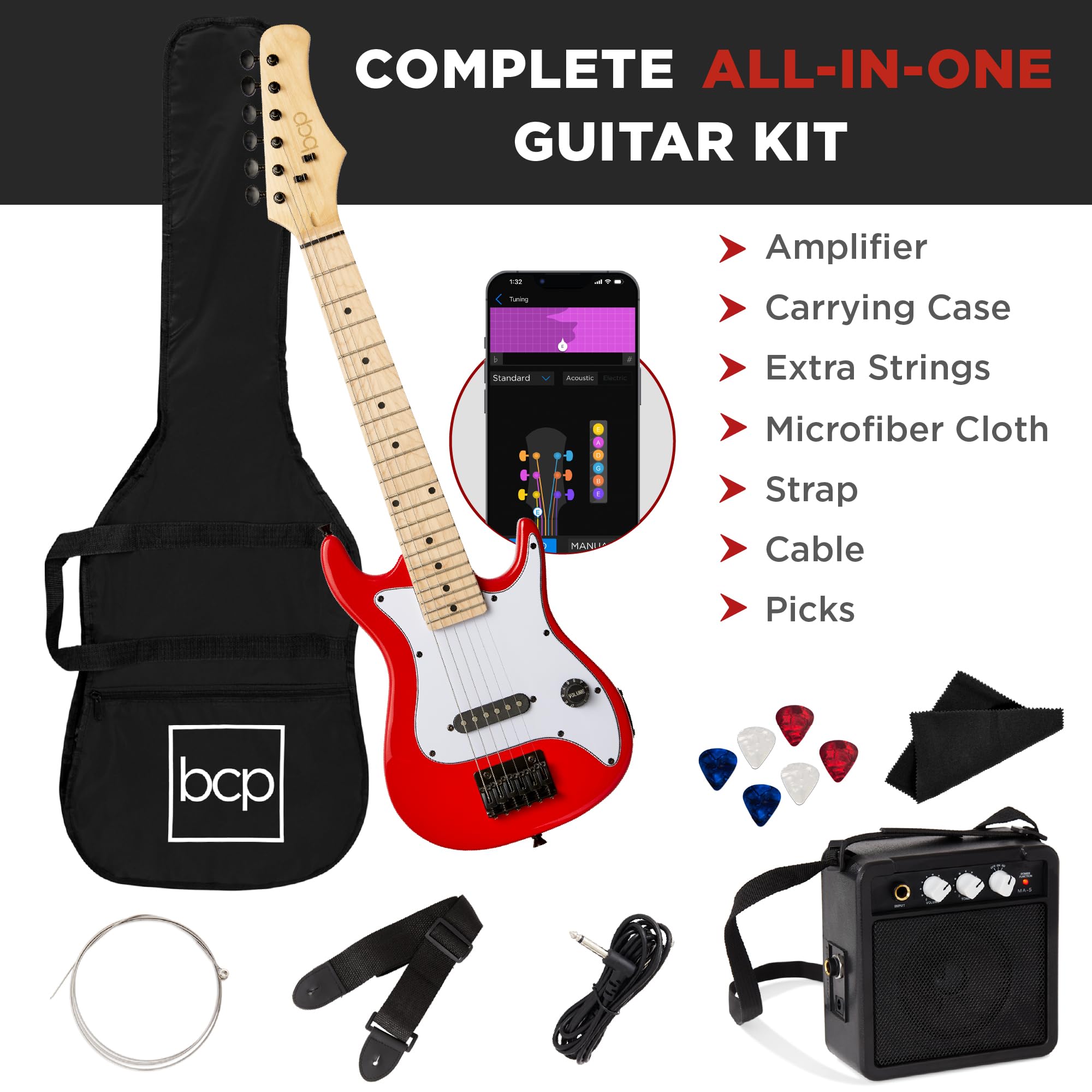 Best Choice Products 30-inch Kids Electric Guitar Beginner Starter Kit with 5W Amplifier, Strap, Gig Bag, Strings & Picks - Metallic Red | Perfect for Kids Learning Guitar, Birthday Gifts & Music Practice at Home
