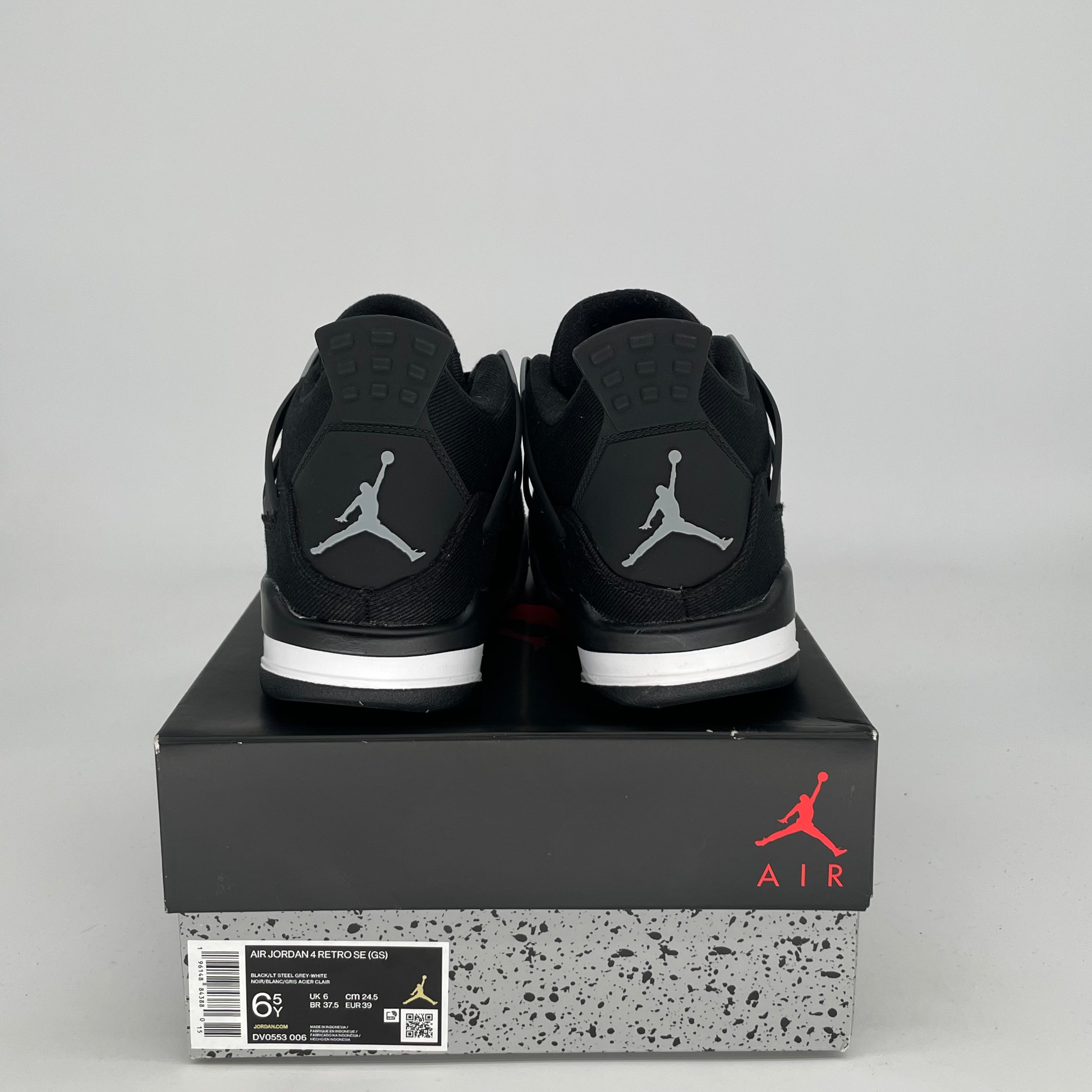 Original Air Jordan 4 Black Canvas Sneakers - Women's Size 6.5/8W (DV0553-006) | Retro Basketball Shoes for Streetwear & Casual Fashion