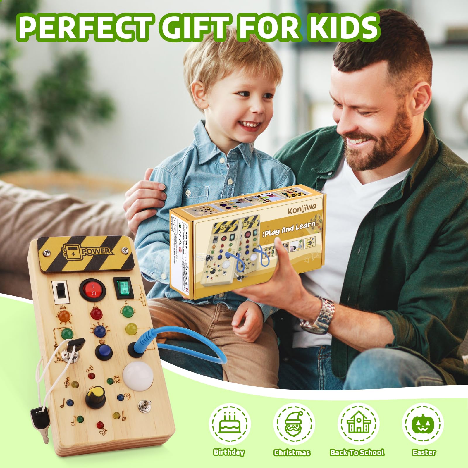 Montessori Busy Board for Toddlers 1-3 Years - Wooden Sensory Toy for Baby Learning & Development - Preschool Educational Activity Toy - Perfect Christmas & Birthday Gift for Boys & Girls - Ideal for Home, Travel & Classroom Play