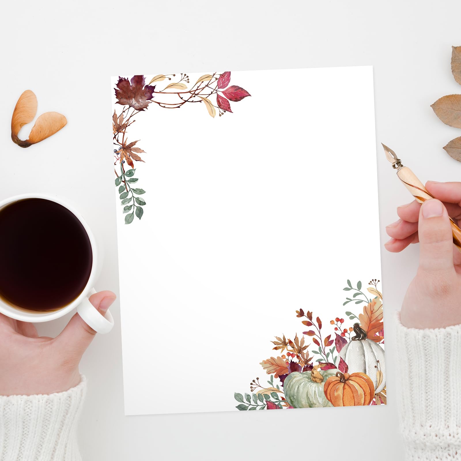 AnyDesign 60 Sheets Fall Stationery Letterhead Paper - Autumn Leaves & Pumpkin Design Rustic Greeting Note Paper for Thanksgiving Invitations, Office Printing, 8.5 x 11 Inch - Perfect for Holiday Cards, DIY Crafts & Seasonal Decorations