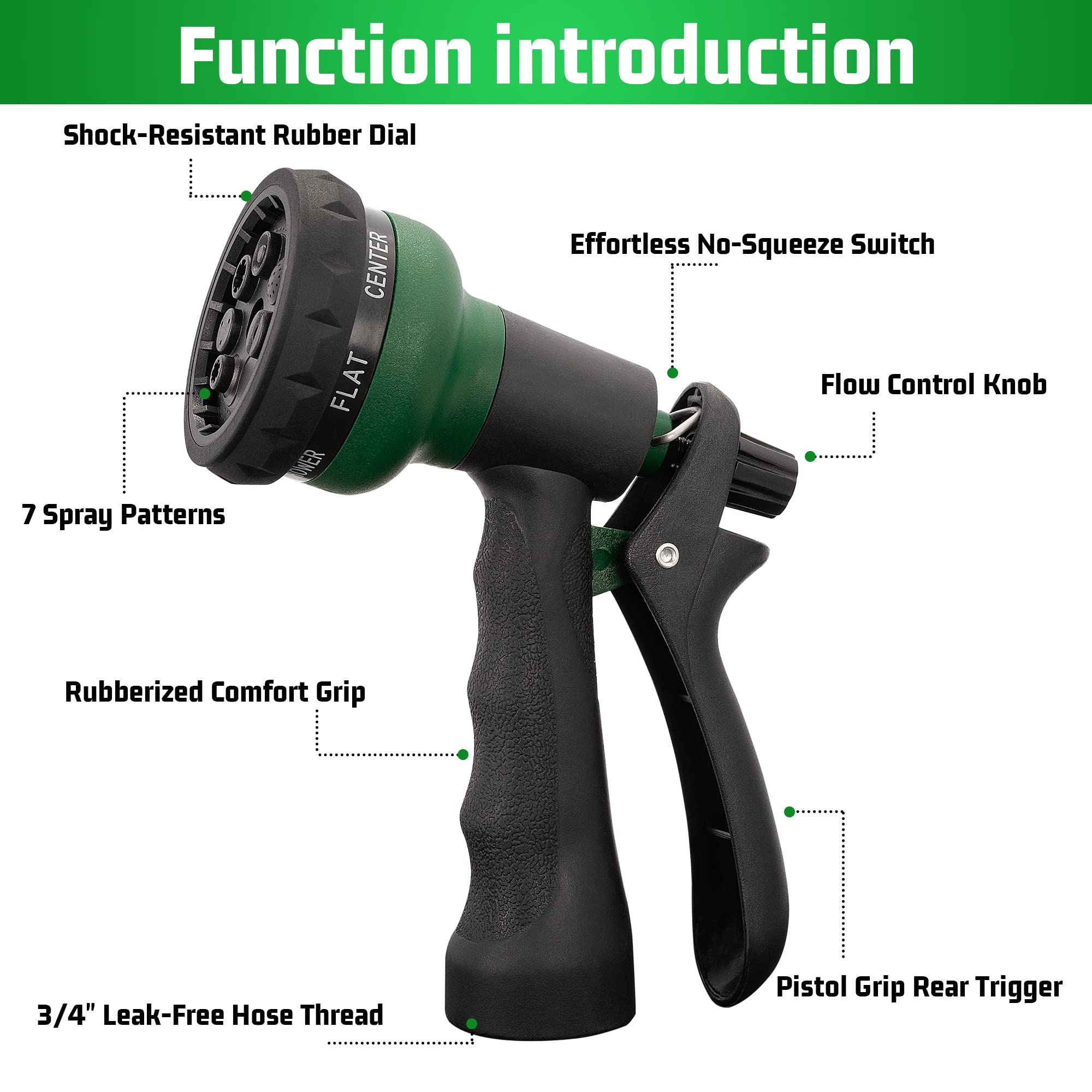 NEXCOVER Garden Hose Nozzle Sprayer - 7 Adjustable Water Patterns, Ergonomic Non-Slip Grip, Heavy Duty Water Hose Attachment for Car Washing, Plant Watering, Pet Bathing & Lawn Care | Perfect for Gardening, Outdoor Cleaning & Home Maintenance