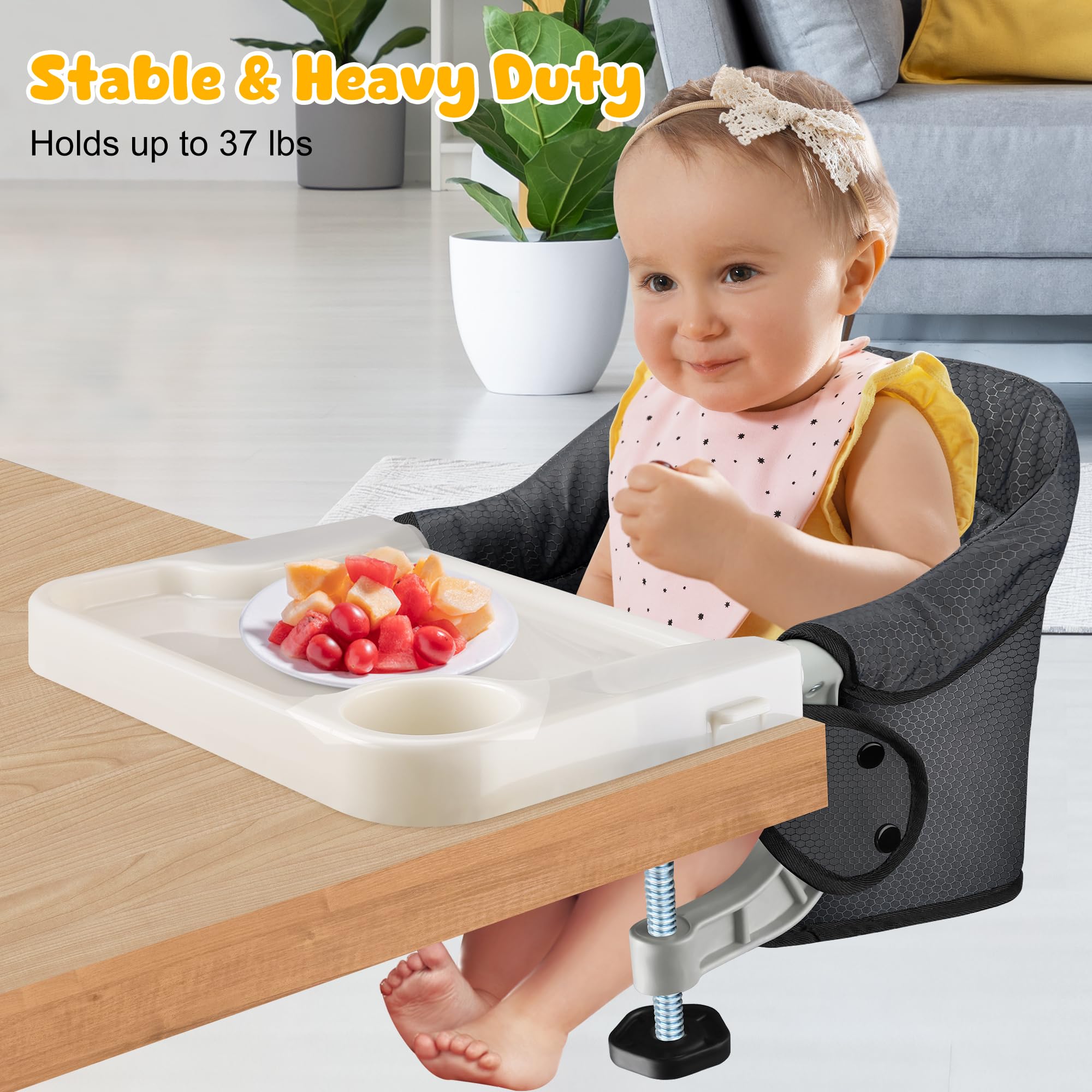 Portable Hook On High Chair with Removable Dining Tray - Foldable Baby Chair with Storage Bag for Indoor & Outdoor Use - Perfect for Dining, Travel & Picnics (Black)