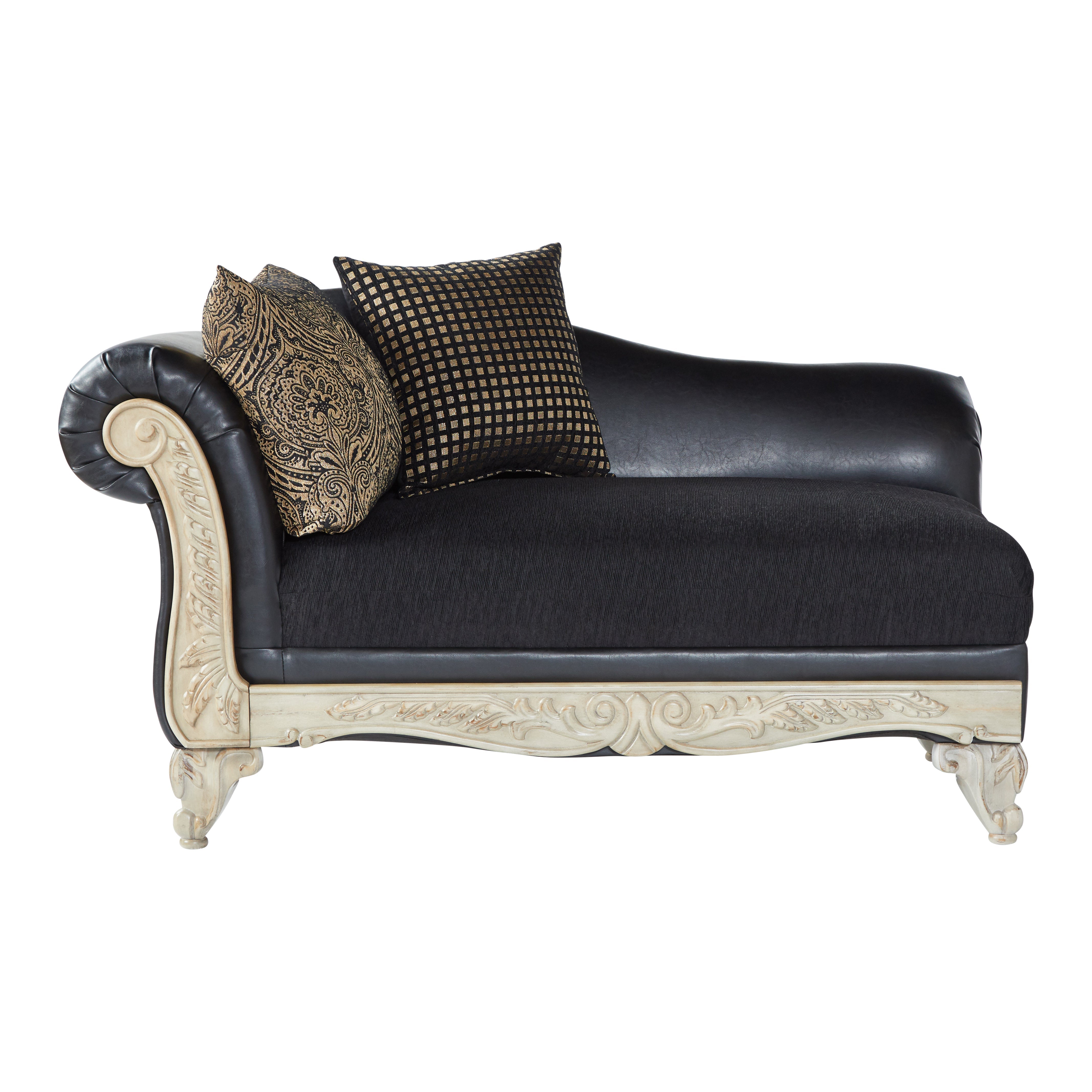 San Marino Wood Frame Faux Leather Chaise Lounge in Ebony - Modern Living Room Furniture for Relaxation & Stylish Home Decor