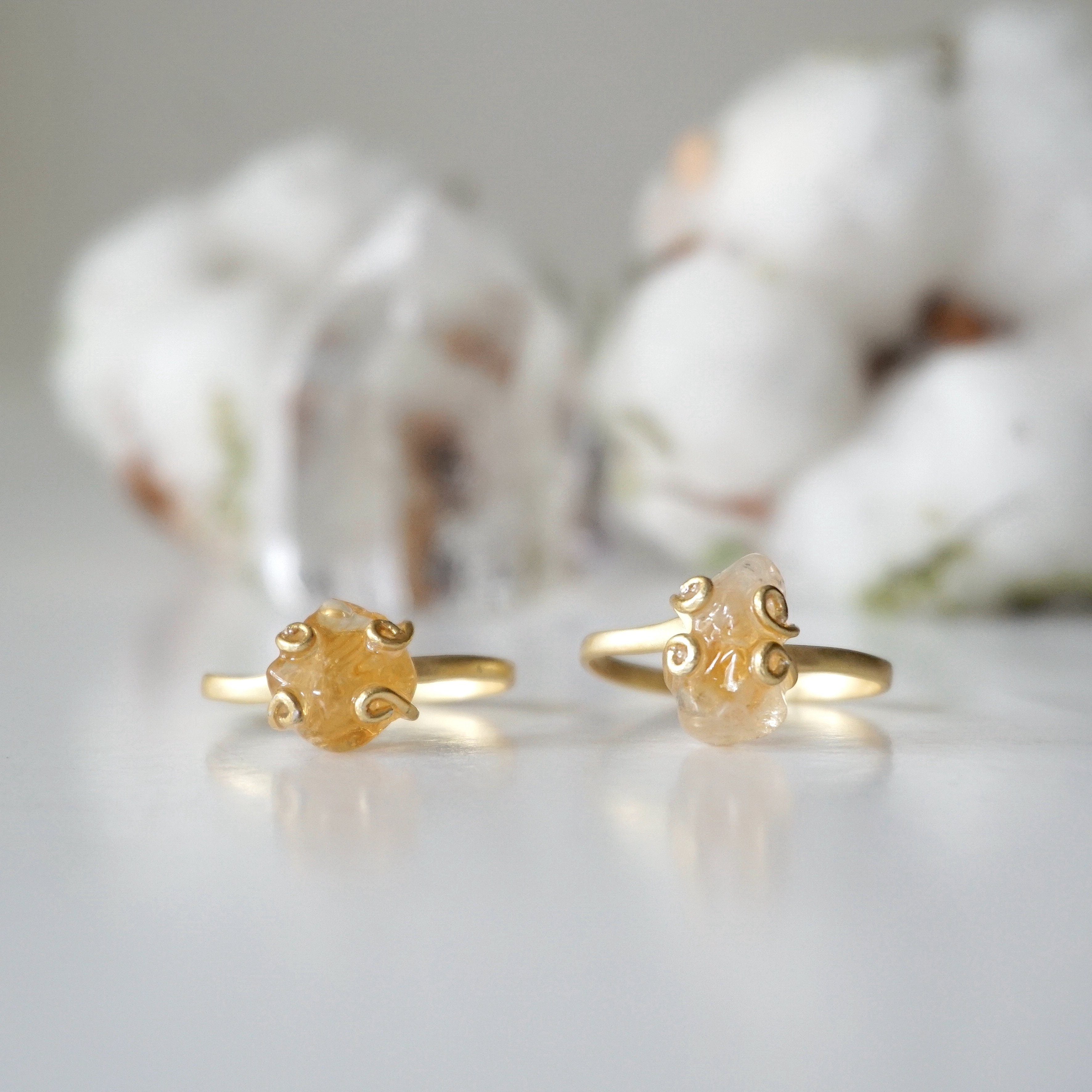 14K Gold Vermeil Raw Citrine Adjustable Ring for Women – Boho Chic Jewelry for Everyday Wear & Special Occasions