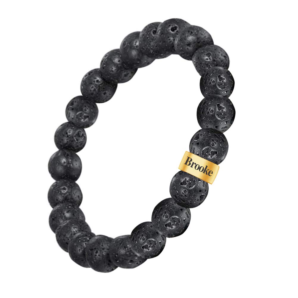 Novgarden Black Lava Rock Bracelet for Men & Women - 18K Gold Plated Anxiety Relief Beads with Essential Oil Diffuser - Custom Engraved Spiritual Healing Jewelry for Stress Relief & Meditation Gifts