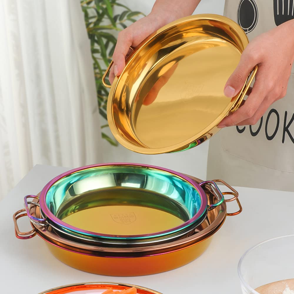 11 Inch Stainless Steel Rainbow Serving Tray with Handle - Cake, Bread, Fruit & Steak Dish for Kids, BBQ Grill Plate, Elegant Dinner Plates - Perfect for Parties, Picnics & Family Gatherings
