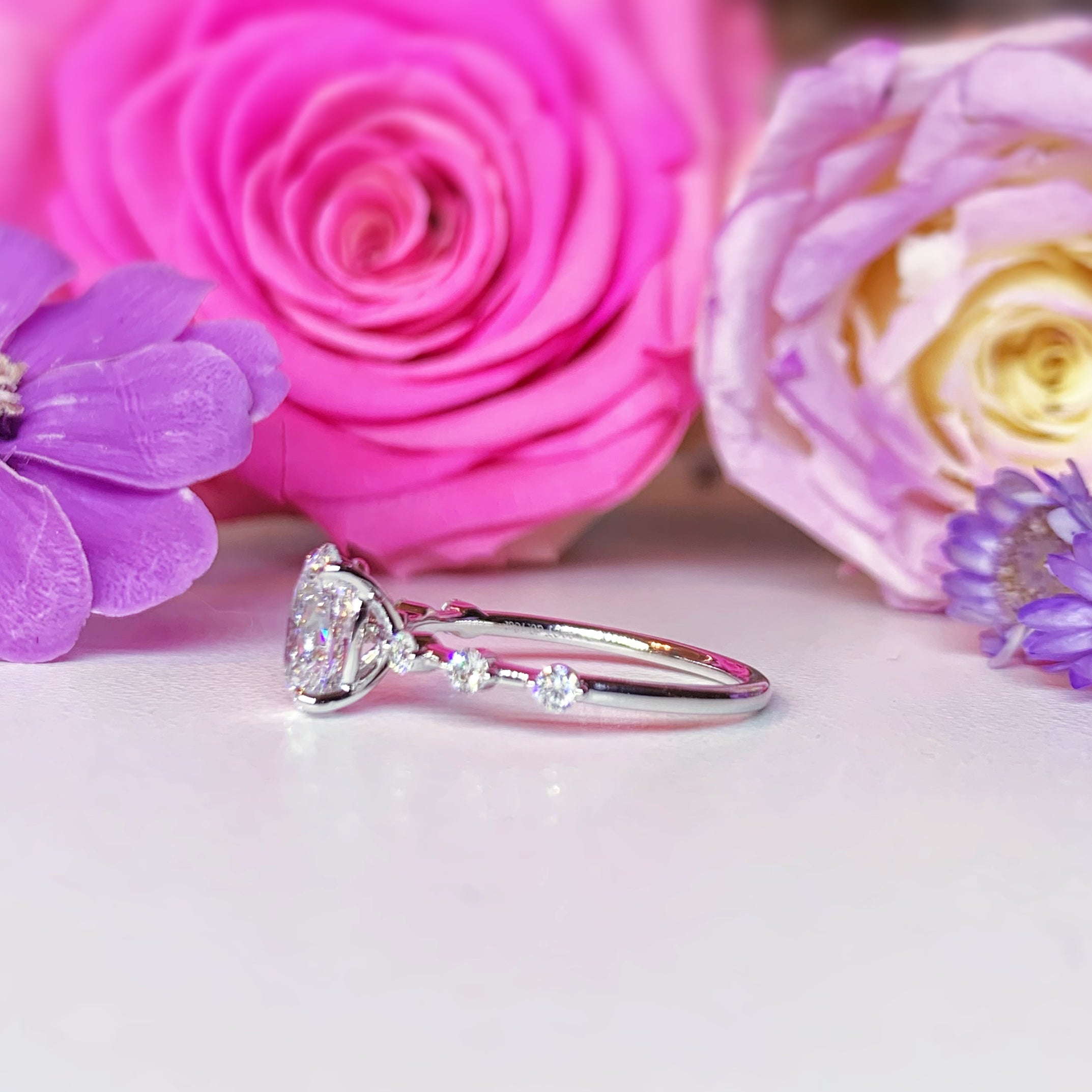 Oval Side Stone Diamond Engagement Ring Setting - 14K White Gold Prong Setting for Wedding & Proposal - Perfect for Bridal Jewelry & Anniversary Gifts