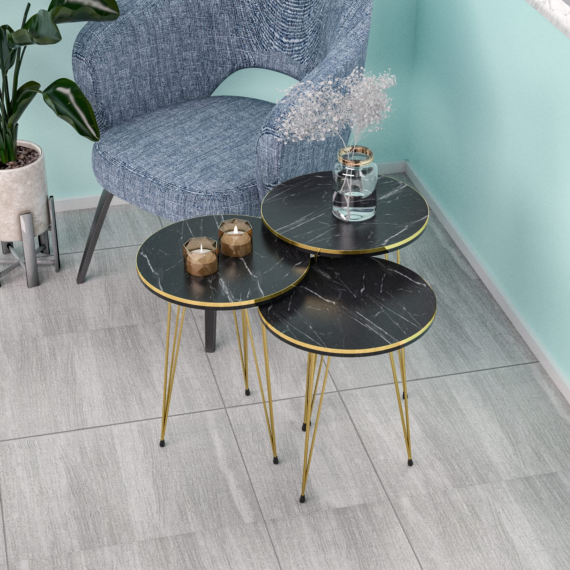 Modern Round Nesting Set of 3 Wooden Side Tables - Woodgrain Coffee Table & End Table for Living Room, Bedroom - Perfect for Small Spaces, Home Decor & Storage Solutions