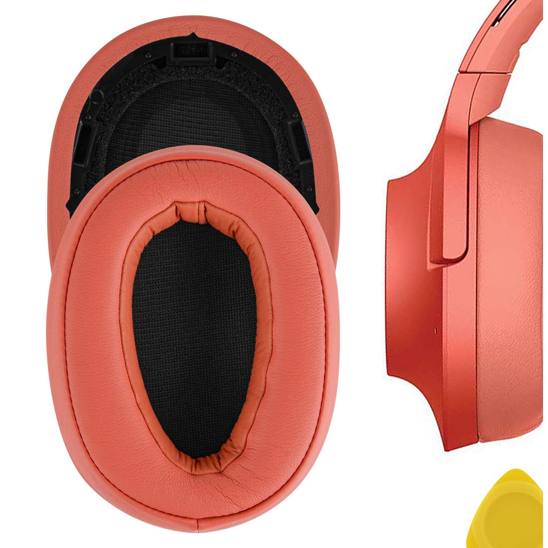 Geekria QuickFit Replacement Ear Pads for Sony MDR-100ABN WH-H900N Headphones - Soft Memory Foam Ear Cushions, Noise Isolation Earpads, Comfortable Repair Parts (Twilight Red) - Perfect for Gaming, Music & Travel