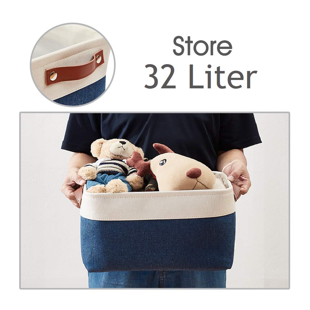DECOMOMO XL Fabric Storage Bins - 3 Pack Navy Blue & White Storage Baskets for Shelves, Closet Organization, Nursery, Toys | Perfect for Home, Office & Kids Room Storage Solutions