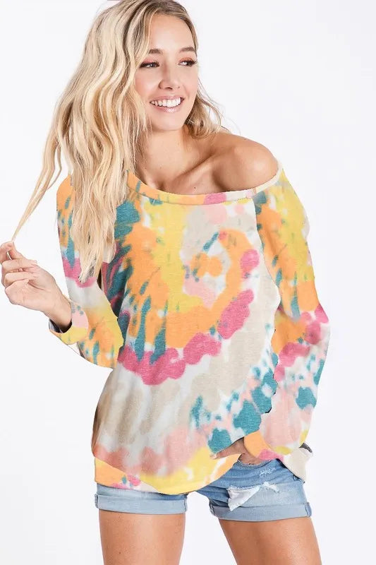 BiBi Tie Dye Print Knit Top - Women's Trendy Short Sleeve T-Shirt for Summer Casual Wear, Beach Outfits & Festival Fashion