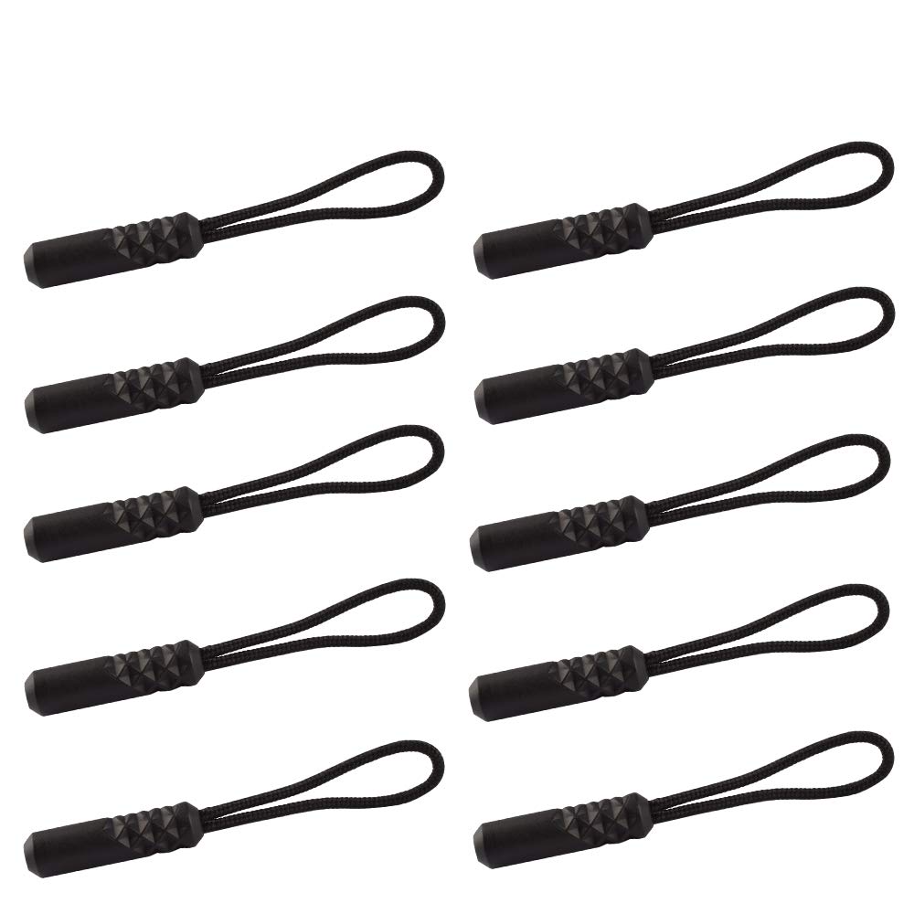 Durable Cord Zipper Pulls Replacement - 10 Pack Black Zipper Tabs for Purses, Backpacks, Luggage & Clothing | Easy DIY Repair for Bags, Jackets & Travel Gear