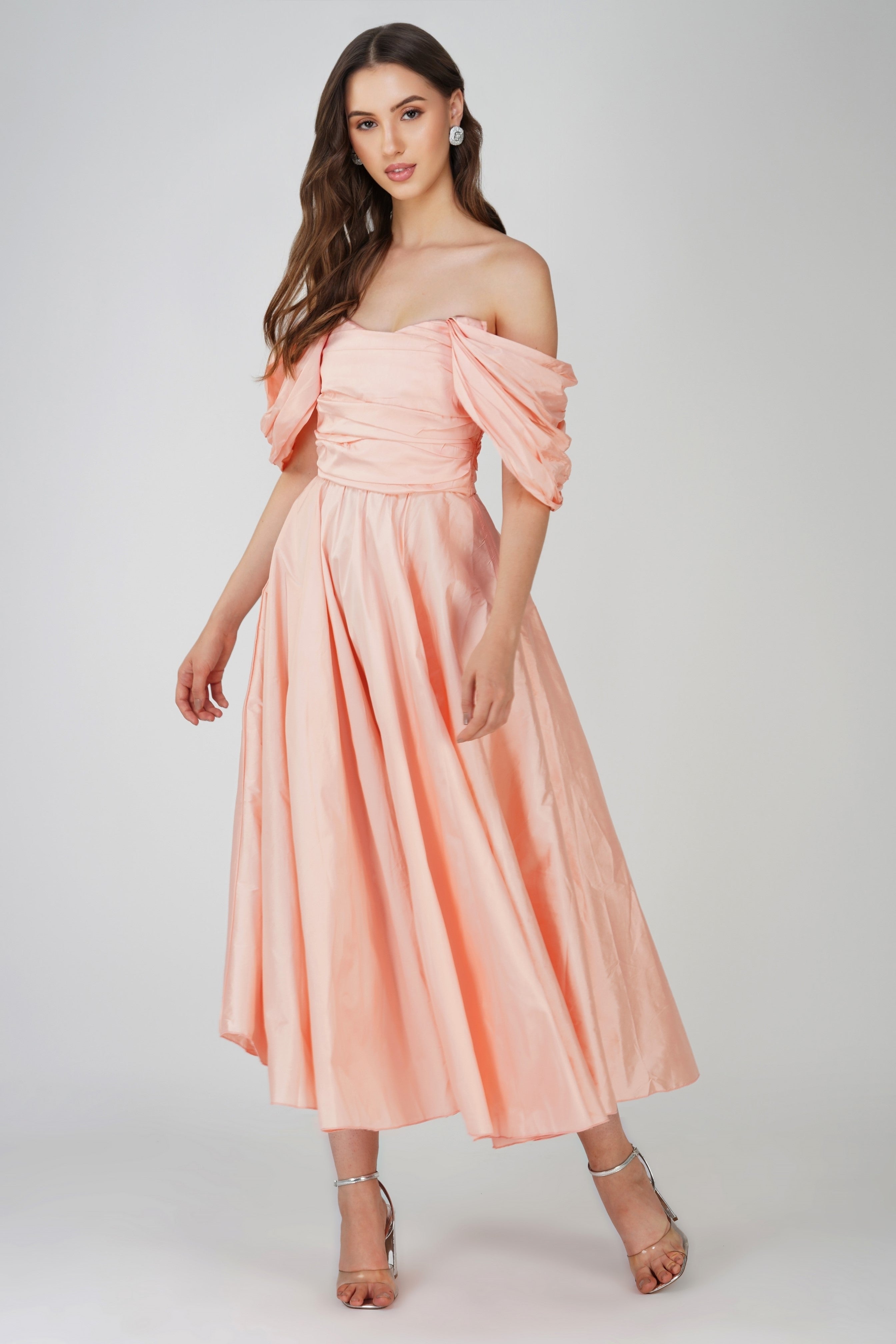 Anya Sugar Pink Taffeta Midi Dress for Women - Elegant Party & Wedding Guest Dress - Formal Cocktail & Evening Gown for Special Occasions
