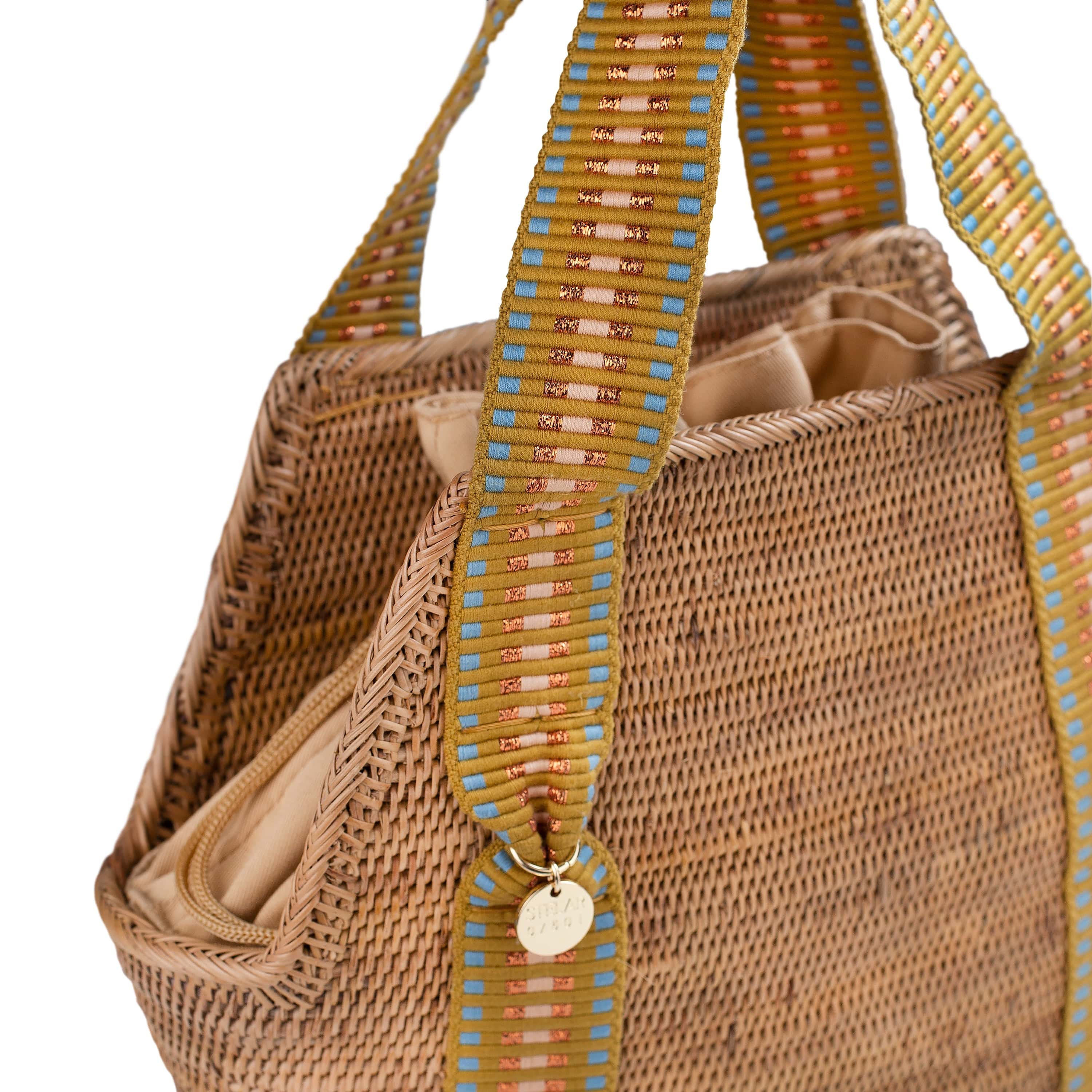 Poso Handwoven Vegan Small Shopper Bag - Eco-Friendly Cotton Tote with Copper Stripe Design | Perfect for Grocery Shopping, Beach Trips & Daily Use