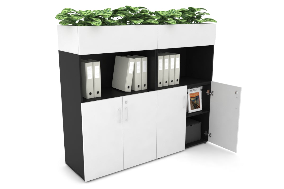 Medium Storage Cabinet with Small Doors and Planter Box - 1600W x 1395H x 428D - Perfect for Home Organization, Office Storage, and Indoor Gardening Decor