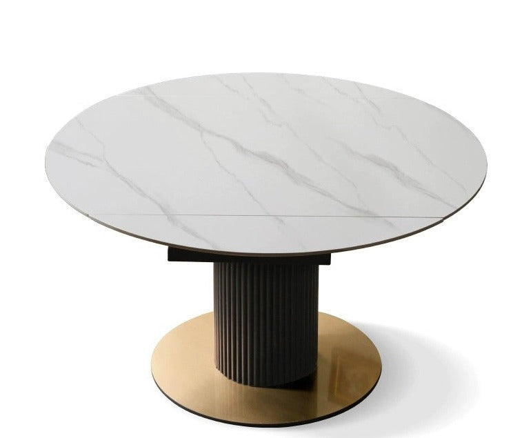 Solid Oak Wood Round Extendable Dining Table with Rotating Lazy Susan - Light Luxury Rock Board Design for Modern Kitchen & Dining Room