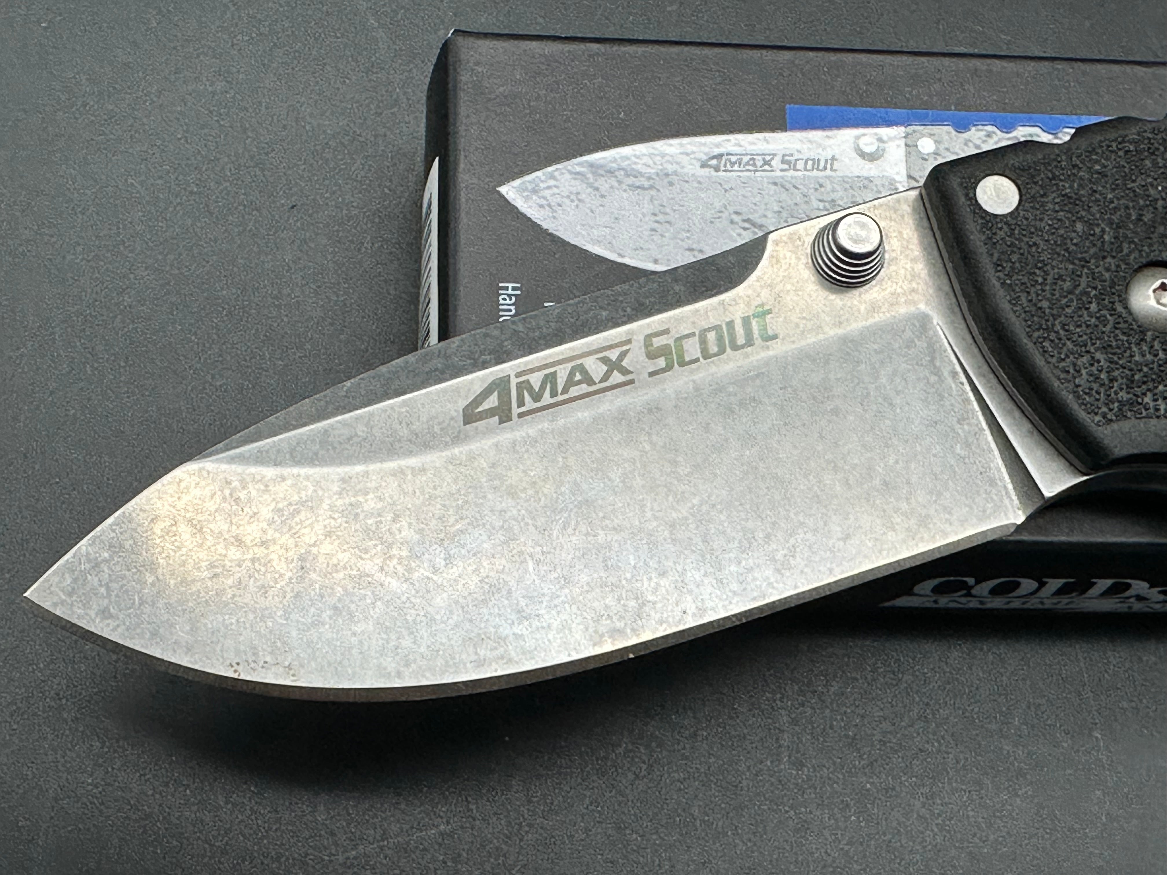Cold Steel 4 Max Scout Tri-Ad Lock Folding Knife - Black Griv-Ex Handle, Stonewashed Blade - Outdoor Survival, Camping, Hunting, EDC Gear