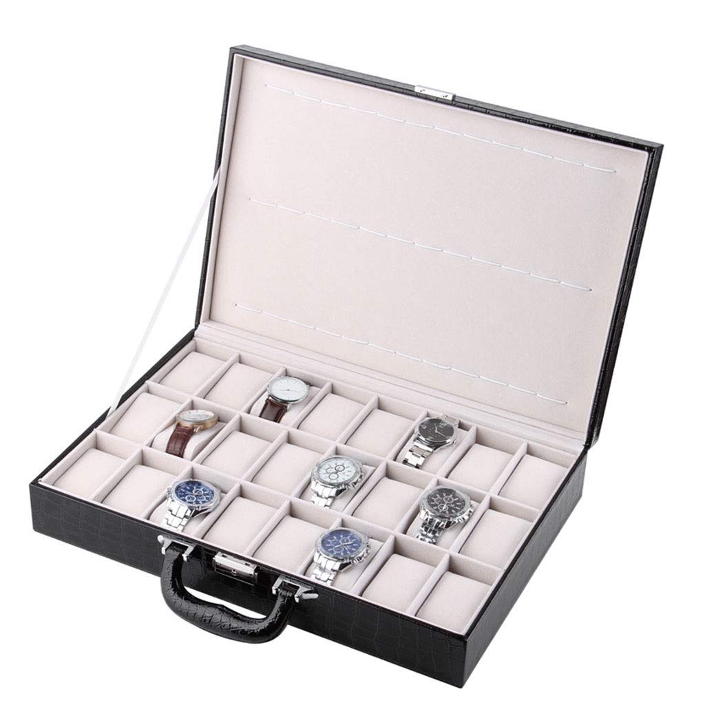 Premium PU Leather Watch Storage Box - 24 Slot Portable Watch Organizer with Detachable Pillow & Display Window - Perfect for Jewelry Stores, Travel, and Home Display (Black)