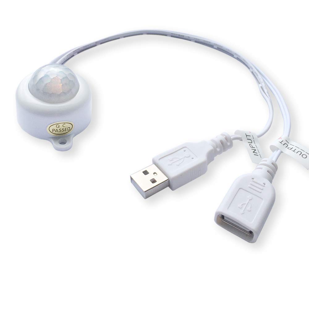 5V 2A PIR Motion Sensor Switch with USB Cable - Auto On/Off for LED Strip Lights, Night Lights & Security Lighting (Light Sensor, White) - Perfect for Home, Office & Closet Lighting Automation