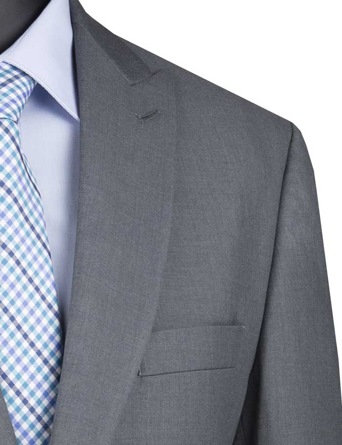 Modern Fit Medium Gray 2 Piece Suit - Textured Solid Fabric with Peak Lapel for Business Meetings & Formal Events