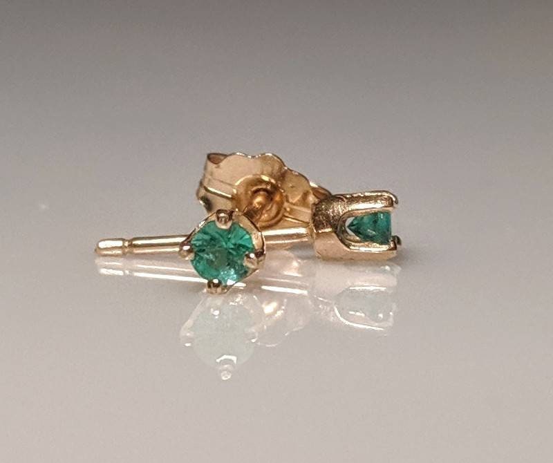 Genuine 2mm & 5mm Round Emerald Stud Earrings in Solid Sterling Silver or 14K Gold - Dainty Tiny Earrings for Kids & Adults - Perfect for Everyday Wear, Gifts & Special Occasions