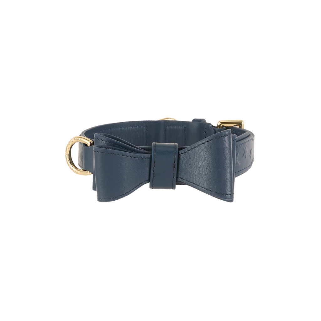 Premium Navy Blue Leather Dog Bow Tie - Adjustable & Stylish Pet Accessory for Weddings, Parties & Photo Shoots