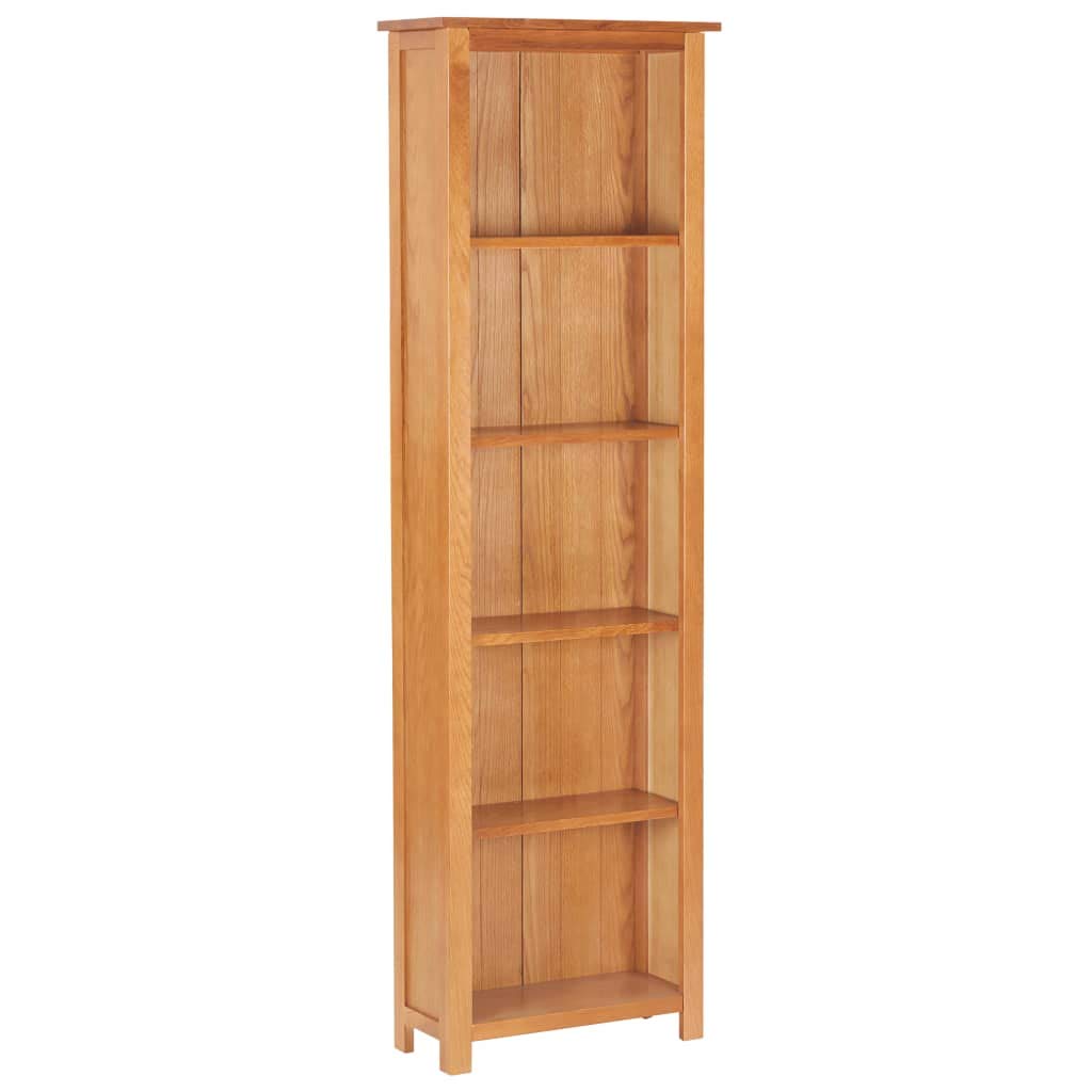 5-Tier Solid Oak Wood Bookcase - Freestanding Bookshelf for Home & Office Storage - 20.5