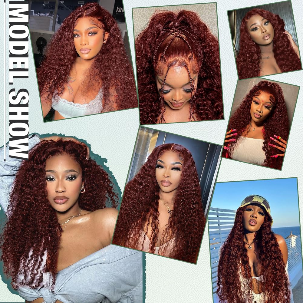28 Inch Reddish Brown Curly Human Hair Wig with 13x4 HD Lace Frontal - Pre Plucked, 150% Density, Auburn Deep Wave, Baby Hair for Women | Perfect for Cosplay, Daily Wear & Special Occasions