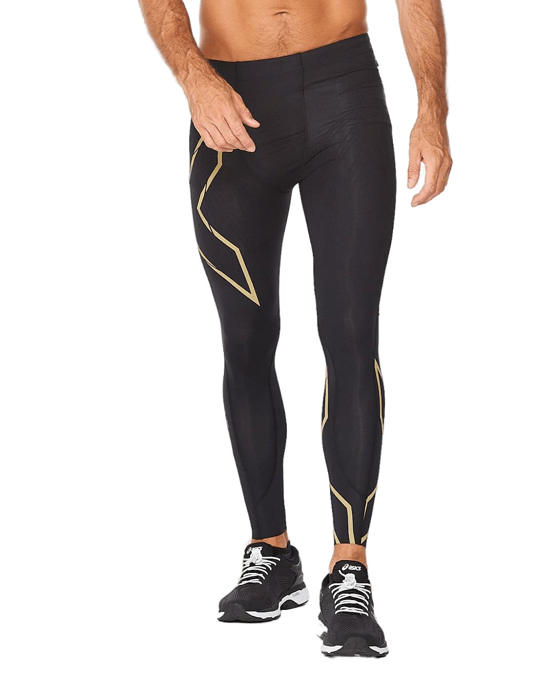 2XU Men’s Compression Tights for Running & Fitness - Black/Gold Reflective - Ideal for Sports & Training