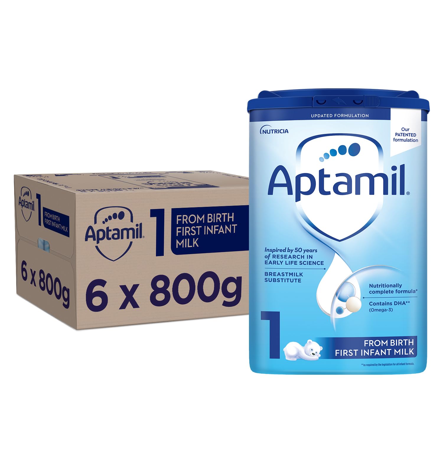 Aptamil 1 First Infant Milk Powder for Newborns - 800g Pack of 6 | Premium Baby Formula for 0-6 Months | Ideal for Bottle Feeding, Daycare & Travel Nutrition