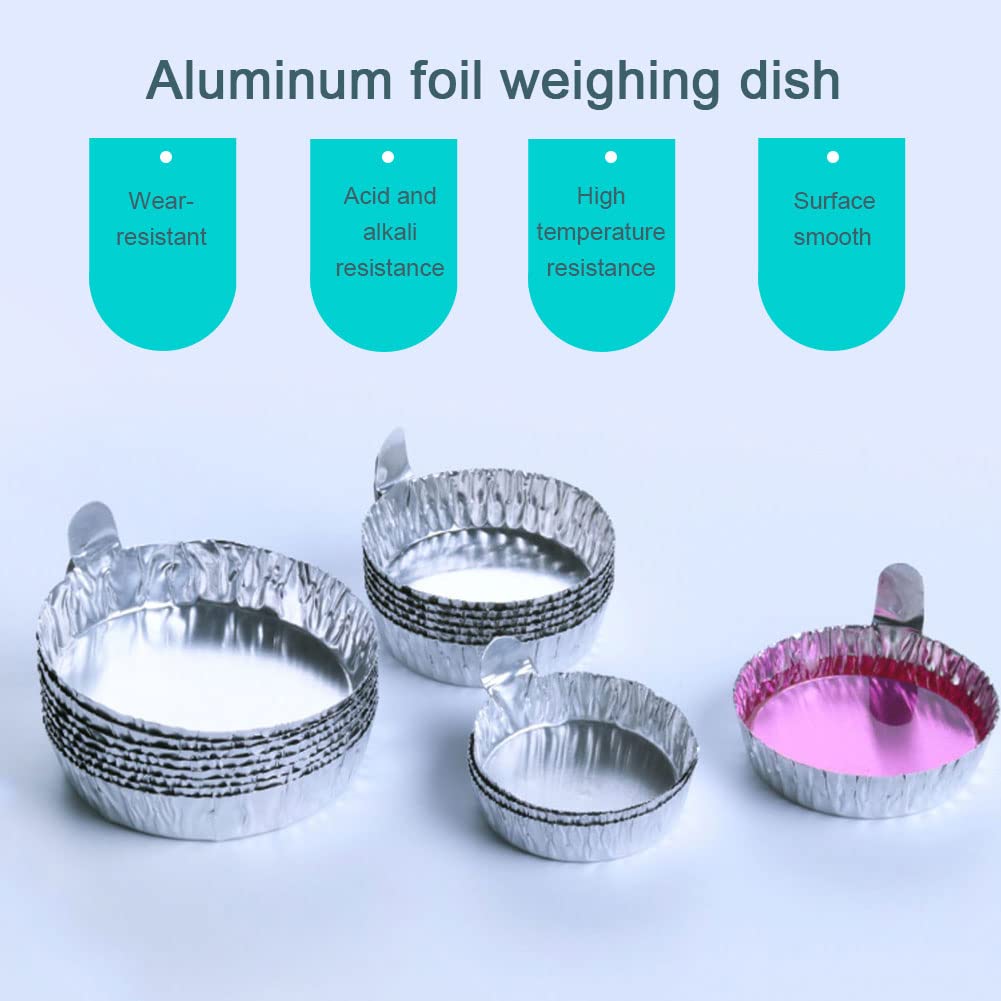 Small Aluminum Weigh Boats with Handle - 50mm x 14mm Lab Weighing Dishes (Pack of 100) - Perfect for Laboratory Measurements, Chemical Experiments & Scientific Research