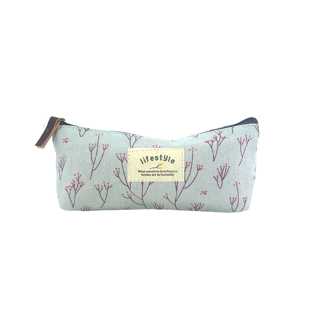 Kawaii Floral Blue Canvas Pencil Case for School, Office & Travel - Cute & Durable Stationery Organizer