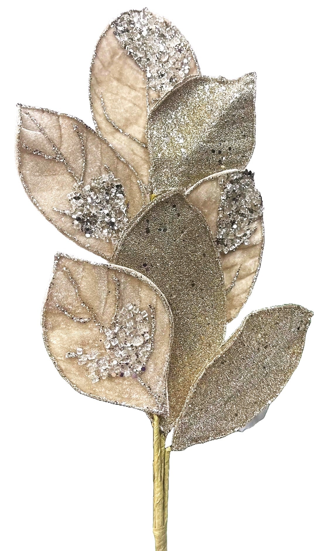 26 Glittered Champagne Velvet Salal Leaf Pick Spray - Elegant Floral Arrangement Decor for Weddings, Parties & Home Centerpieces
