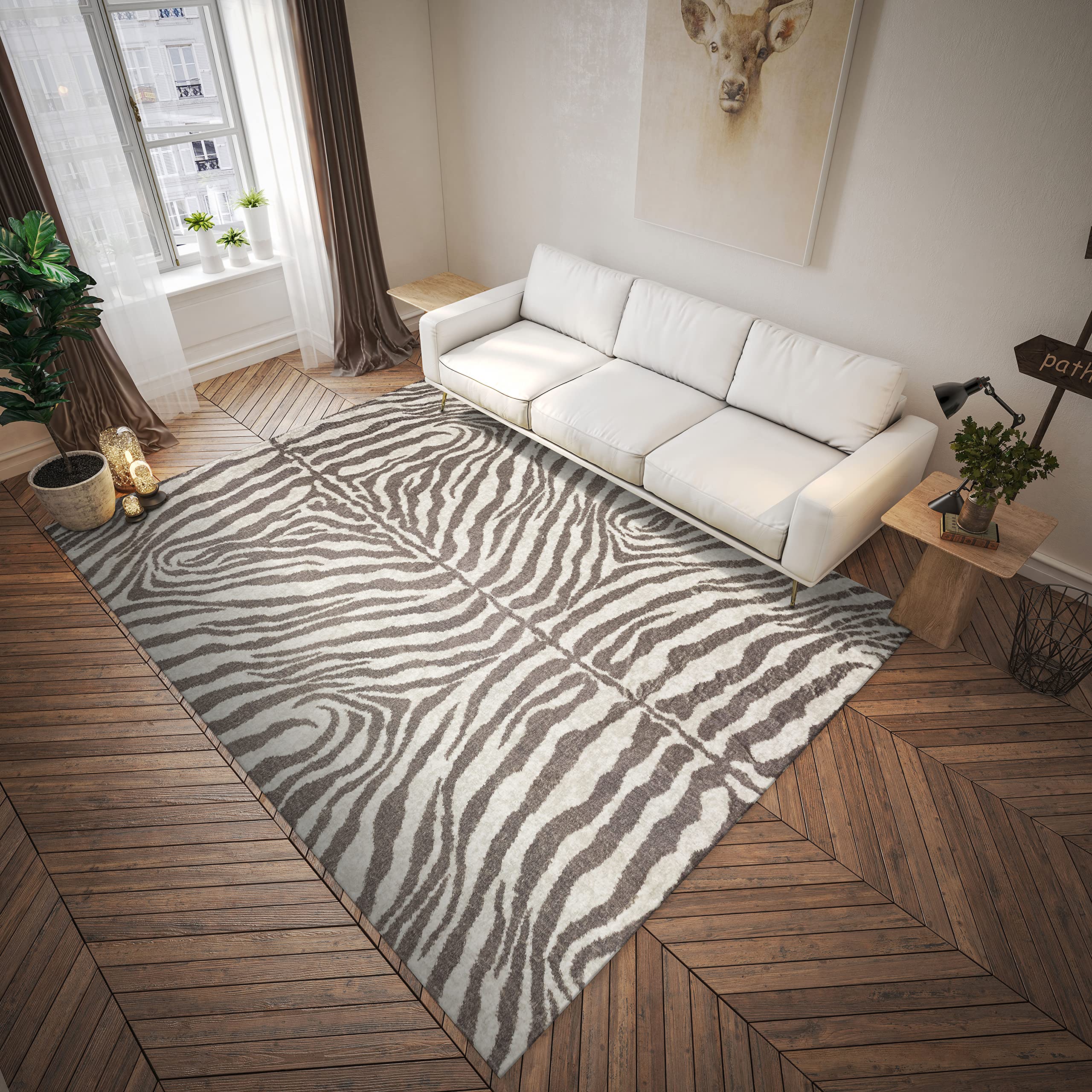 Addison Rugs Safari ASF31 Taupe Washable 8' x 8' Indoor/Outdoor Round Area Rug - Machine Washable, Non-Shedding, Easy Clean - Perfect for Bedroom, Living Room, Dining Room, Kitchen, Entryway & Patio Decor