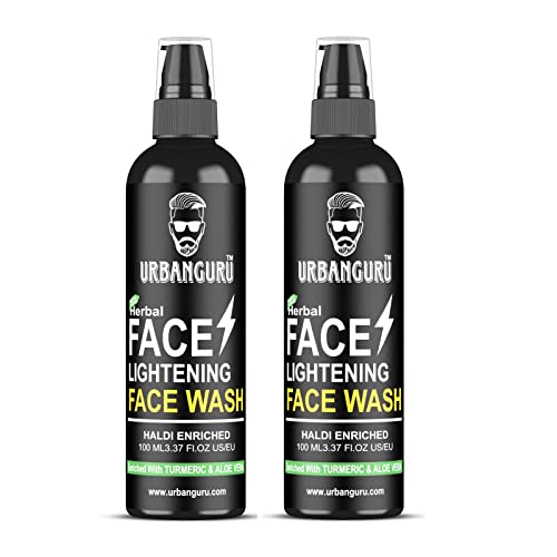 Urbanguru Men's Brightening Turmeric Gel Face Wash - Pack of 2 | Natural Skin Lightening & Acne Treatment for Men | Daily Face Cleanser for Brighter, Healthier Skin