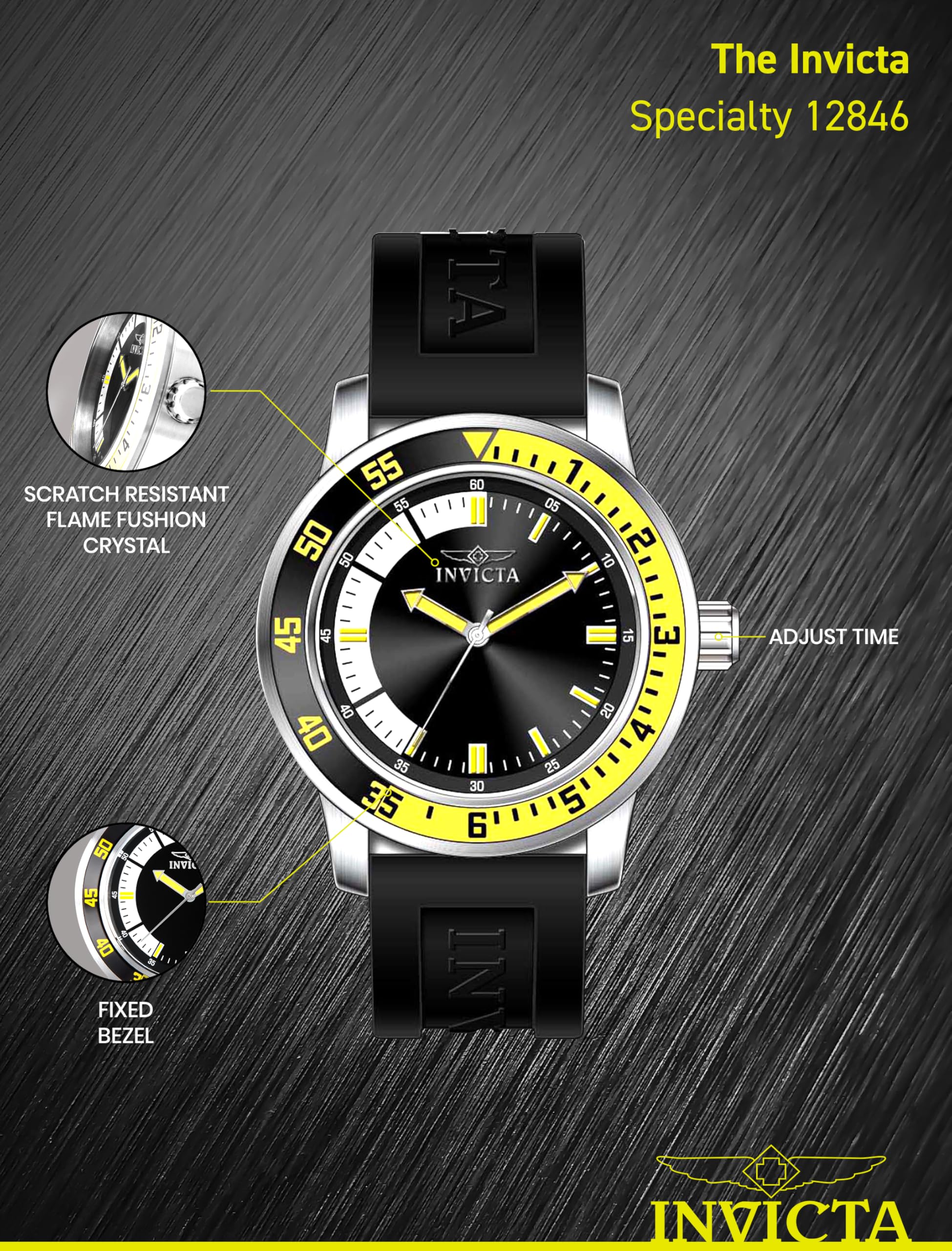 Invicta Men's 12847 Specialty Quartz Watch - 45mm Stainless Steel Case, Water Resistant, Durable for Daily Wear, Business & Outdoor Activities