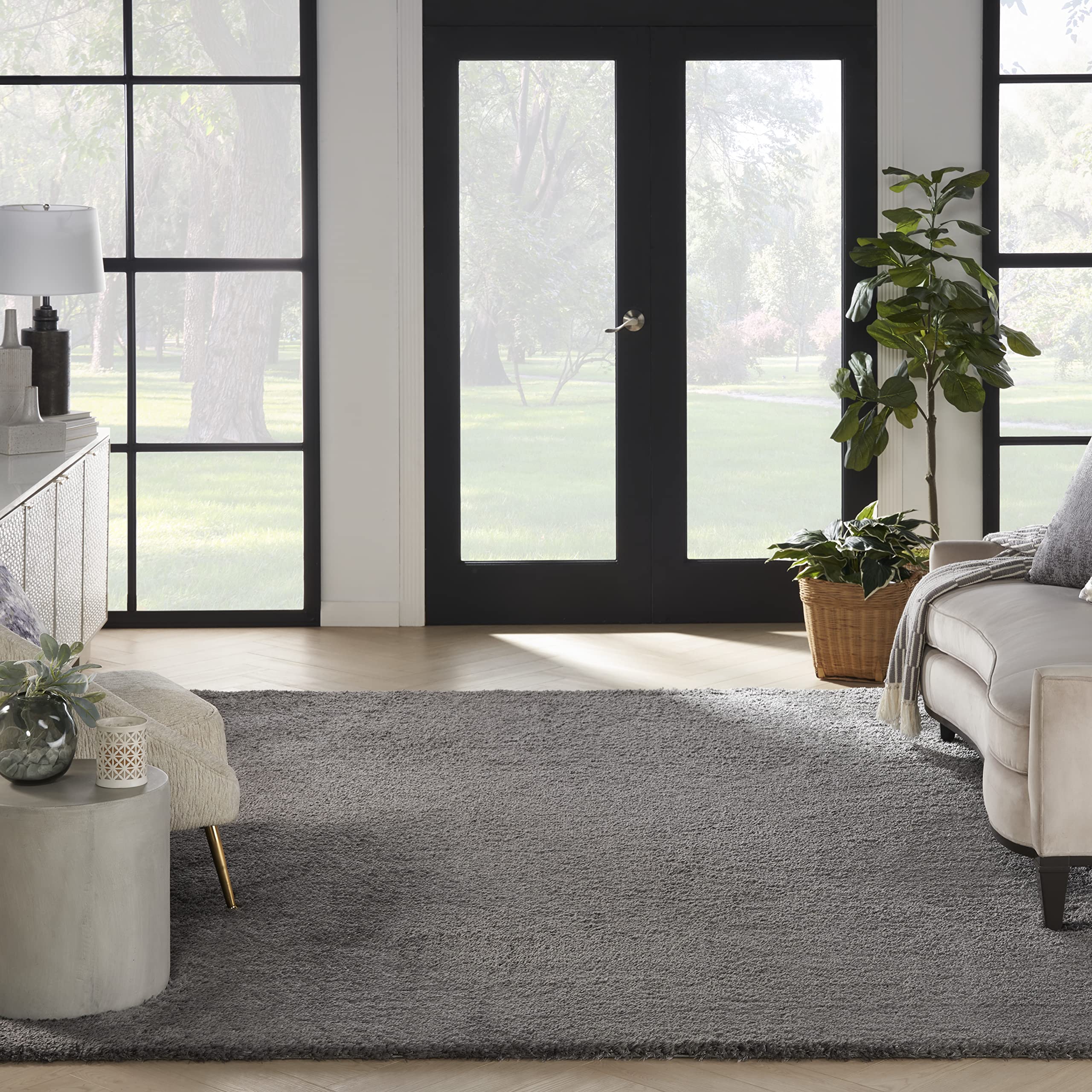 Nourison Premium Grey Shag Area Rug 9' x 12' - Soft Plush, Easy to Clean, Non-Shedding - Perfect for Bedroom, Living Room, Dining Room & Kitchen Decor