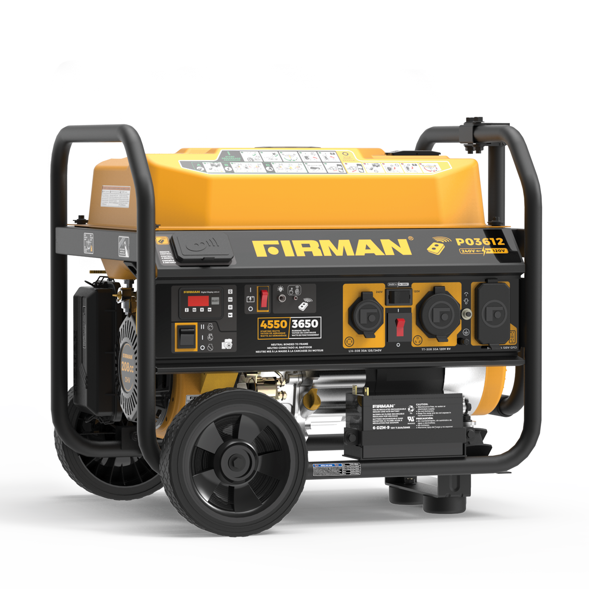 4550W Portable Gas Generator with Remote Start - Dual Voltage 120V/240V - Ideal for Home Backup Power, Camping & Outdoor Activities