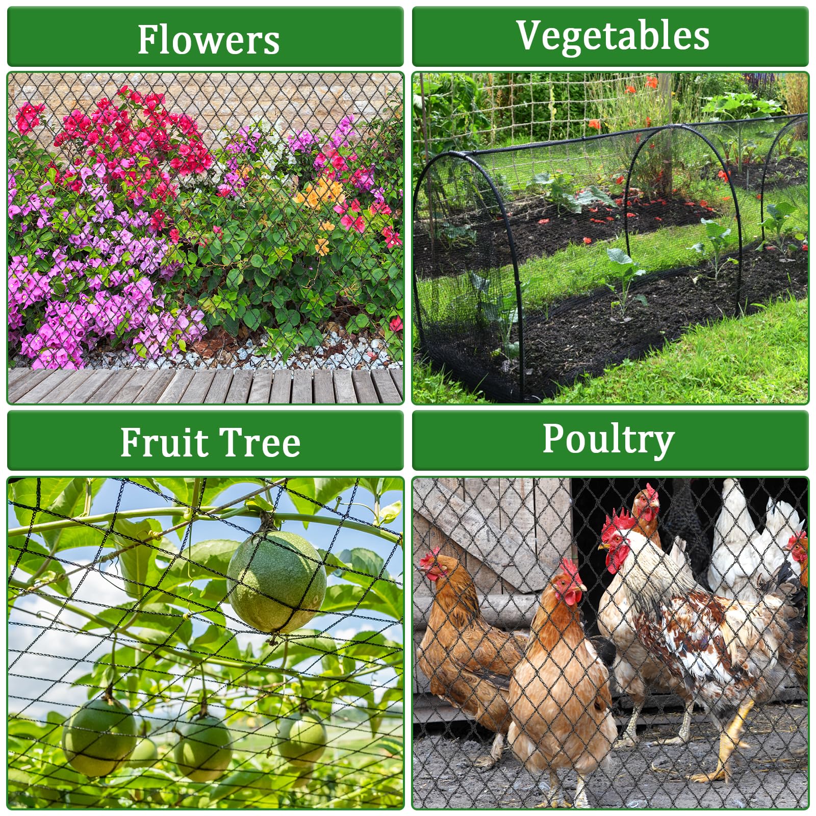 8 X 100 Ft Heavy Duty Garden Netting - 5/8in Mesh Bird Barrier for Vegetable Gardens, Fruit Trees & Blueberry Bushes | Reusable Poultry Netting Protects Against Birds, Deer, Rabbits & Cats | Perfect for Chicken Coops, Vineyards & Backyard Farming