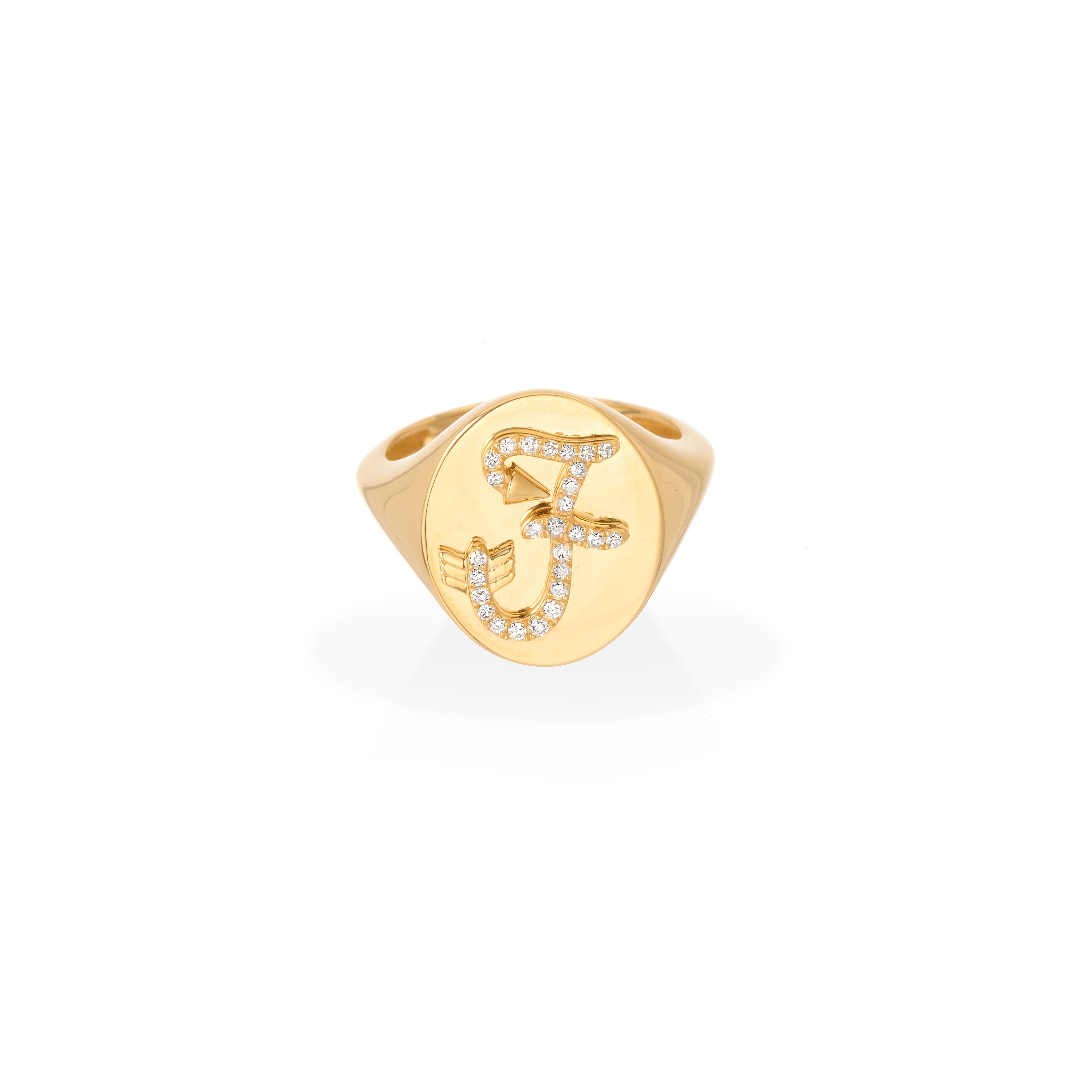 Diamond Arrow Initial Signet Ring for Men & Women - Personalized Monogram Jewelry Gift for Anniversary, Wedding & Special Occasions