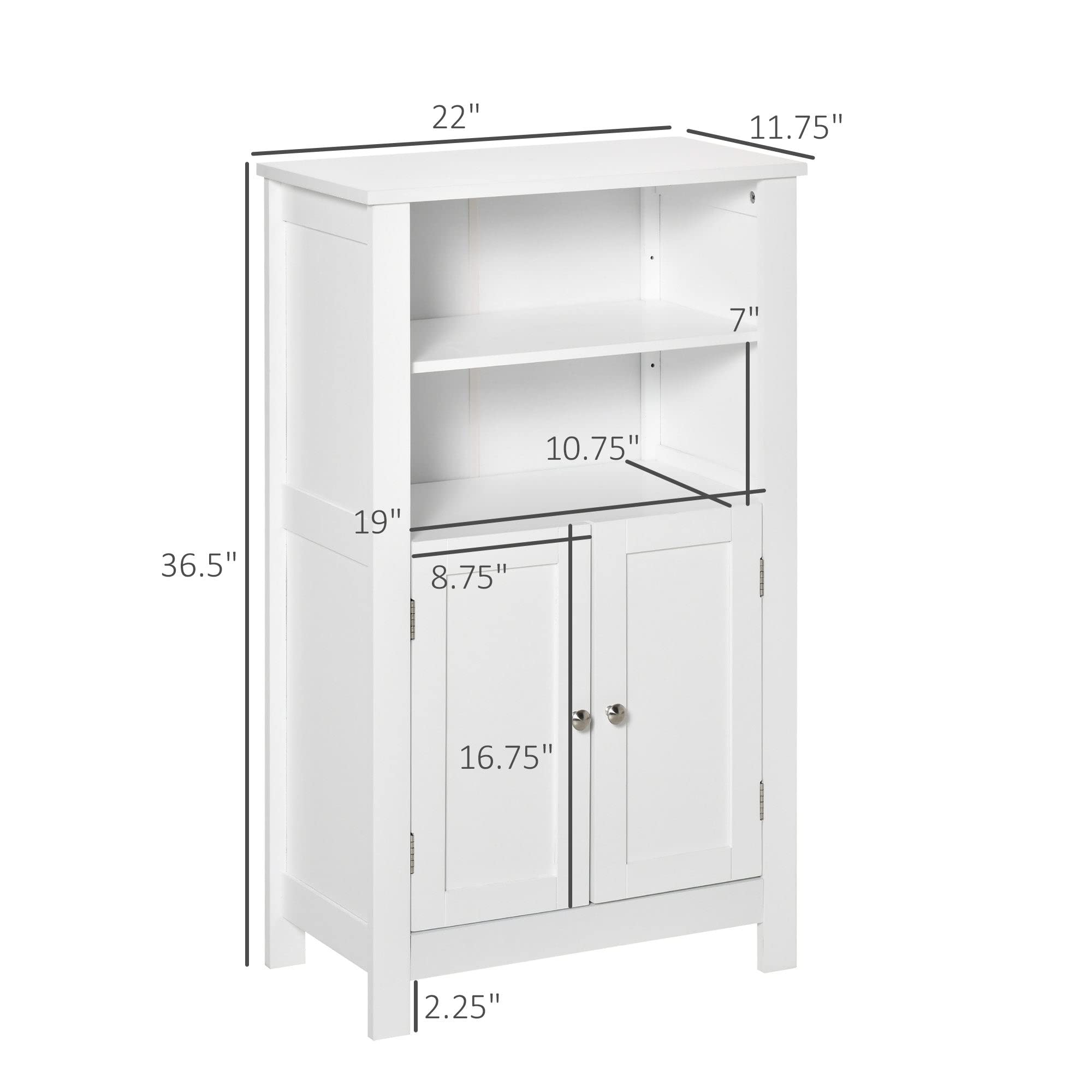 Modern White Freestanding Bathroom Storage Cabinet with Double Doors & 2 Adjustable Shelves - MDF Wood Finish Linen Organizer for Towels, Toiletries & Bath Essentials