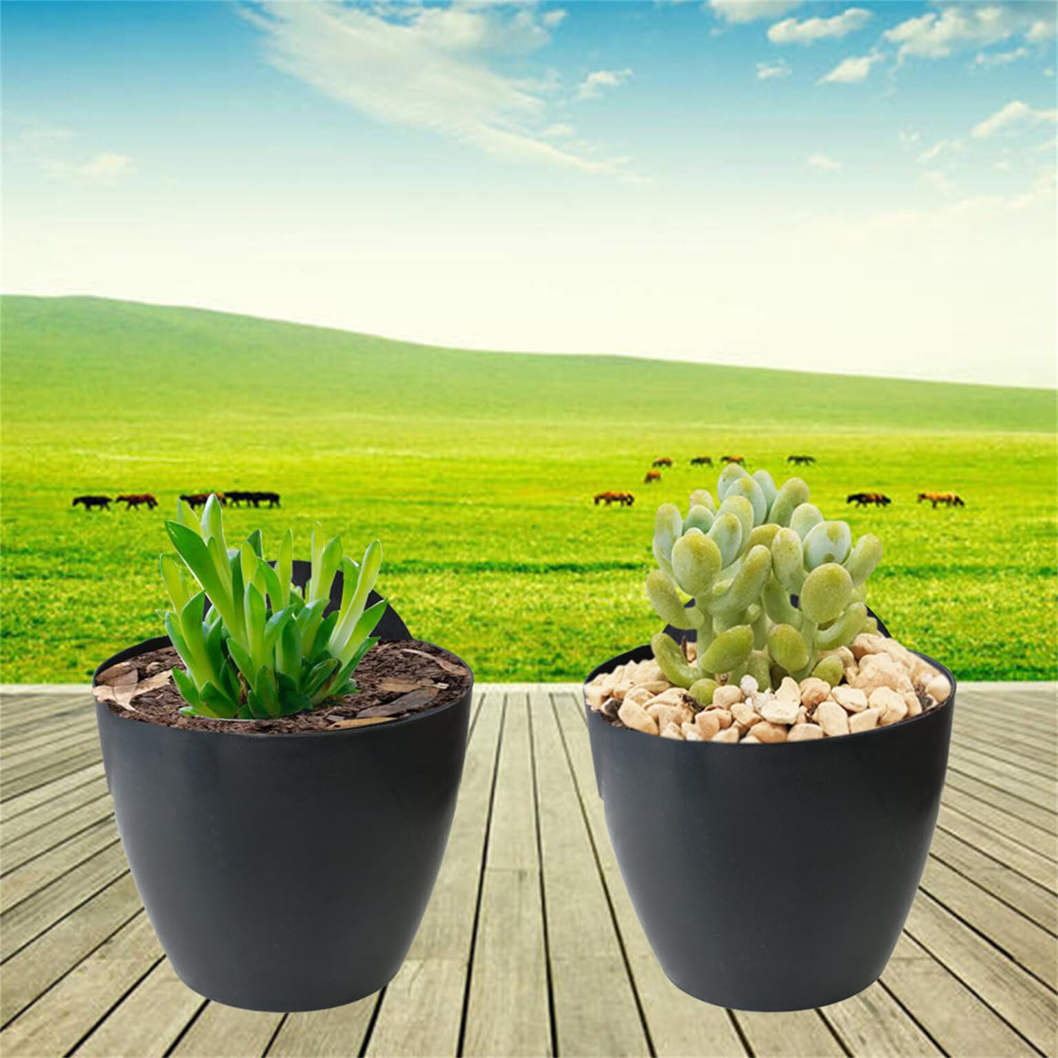 7 Pack Self Watering Plastic Hanging Planters - Indoor/Outdoor Vertical Wall Pots for Succulents, Small Flowers & Plants (Large, Black/Gray) - Perfect for Balcony, Patio, Garden & Home Decor