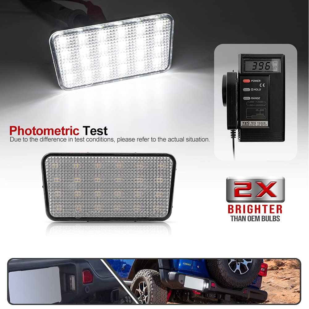 Jeep Wrangler JL LED License Plate Lights (2018-2021) - High Power SMD Xenon White Bulbs, Error-Free OEM Replacement #68310837AA - Perfect for Night Driving & Off-Road Adventures