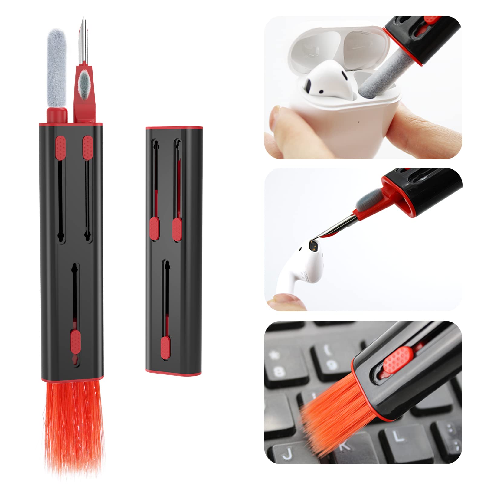4-in-1 Keyboard Cleaning Kit - Soft Brush Multi-Function Computer Cleaner for Laptop, AirPods, Bluetooth Earphones & Electronics (Black) | Perfect for Home, Office & Travel Use