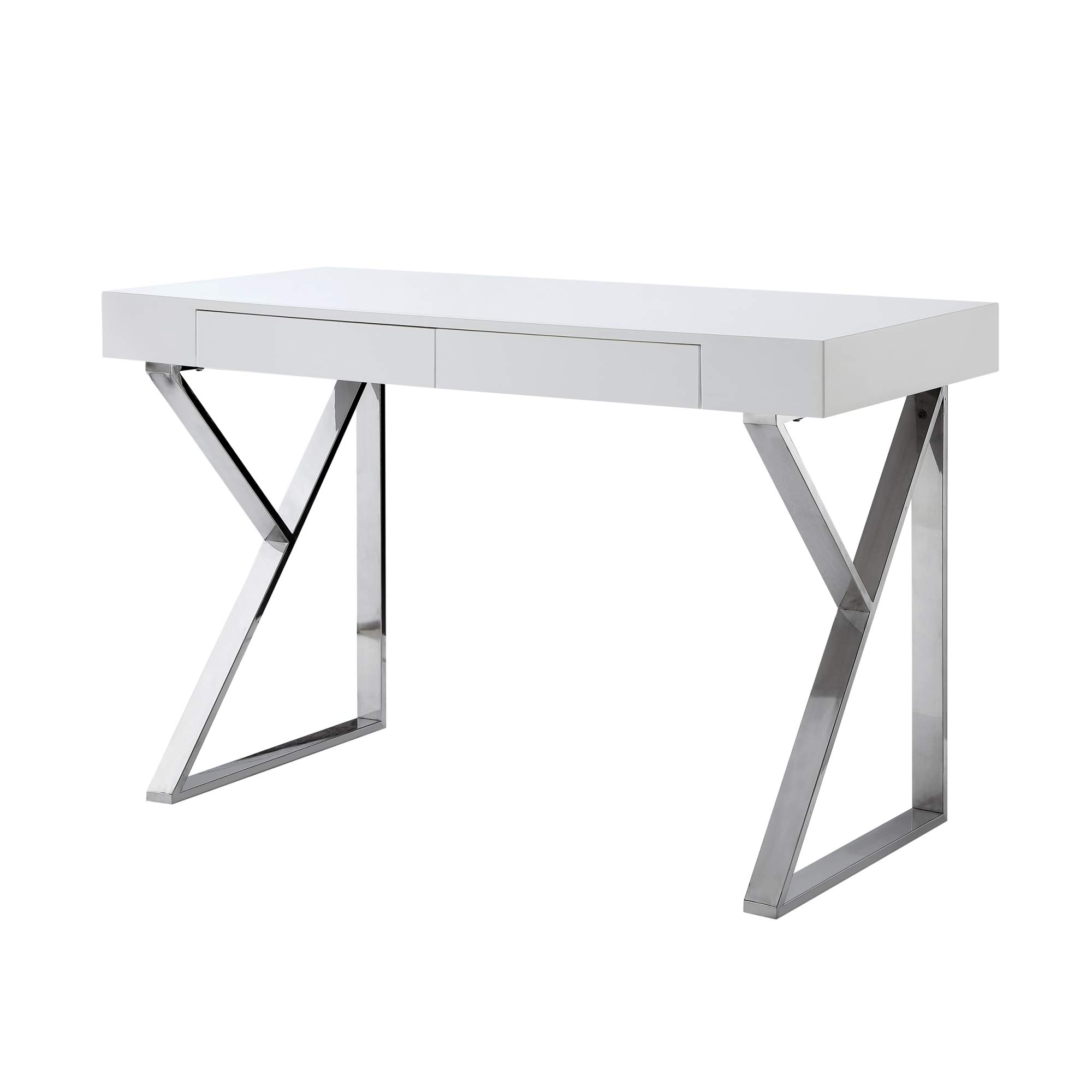 Inspired Home Zosia Desk with 2 Drawers - Modern White & Chrome Writing Desk for Home Office, Study, or Workspace | Compact & Stylish Workstation for Small Spaces