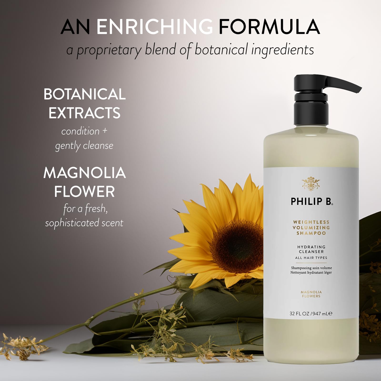 PHILIP B Weightless Volumizing Shampoo 32 oz (947 ml) - Oil & Product Build-Up Remover for Extra Body & Lushness | Volumizing Hair Care for Fine, Flat Hair | Daily Use for Fuller, Healthier Looking Hair
