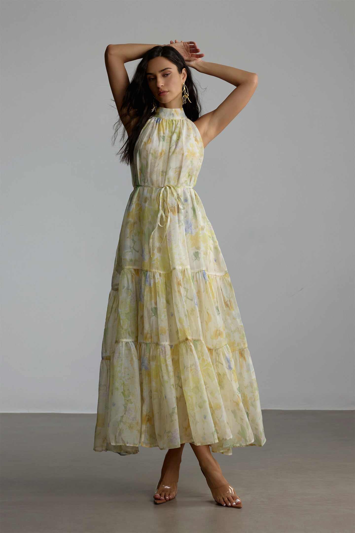Caroline Floral Print Sleeveless Maxi Dress in Yellow - Perfect for Summer Beach Vacations, Garden Parties & Boho Chic Outfits