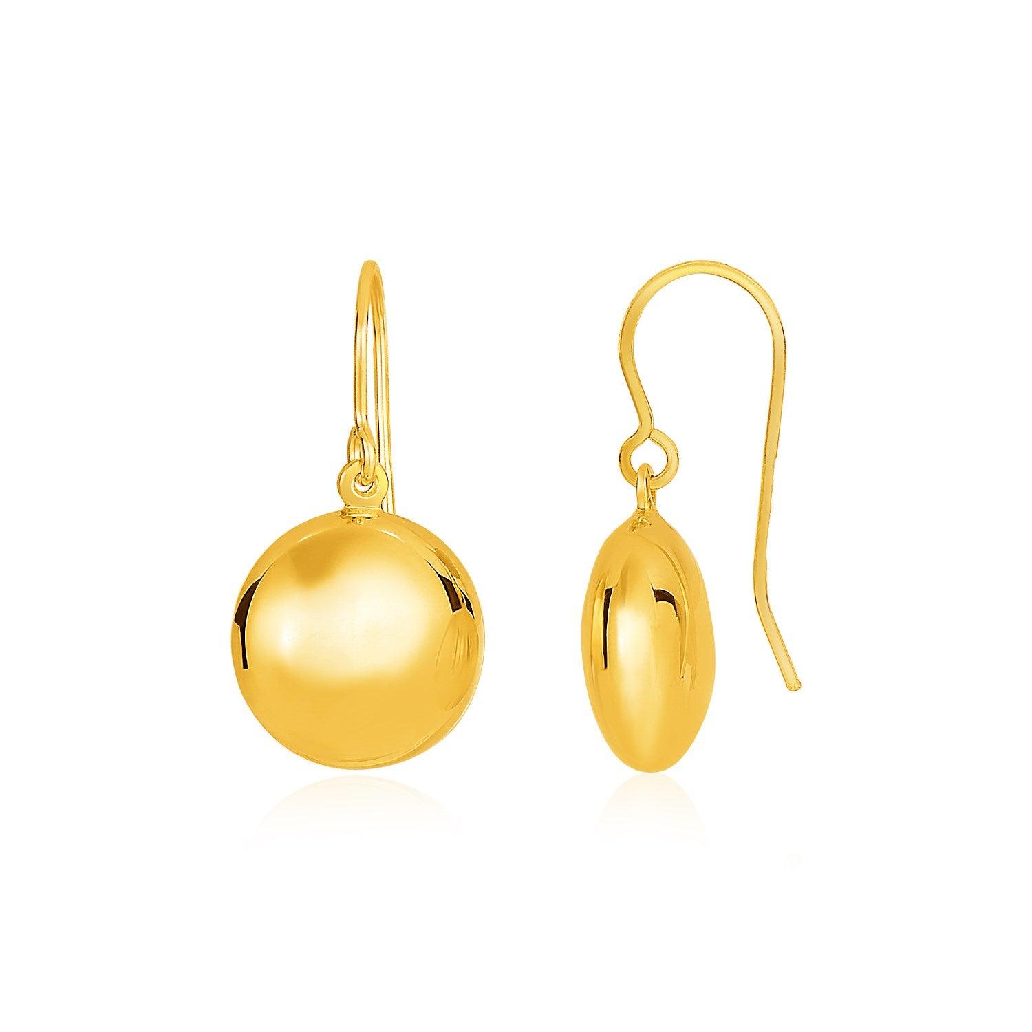 14K Yellow Gold Puffed Circle Drop Earrings for Women - Elegant Dangle Hoop Earrings for Party, Wedding & Everyday Wear