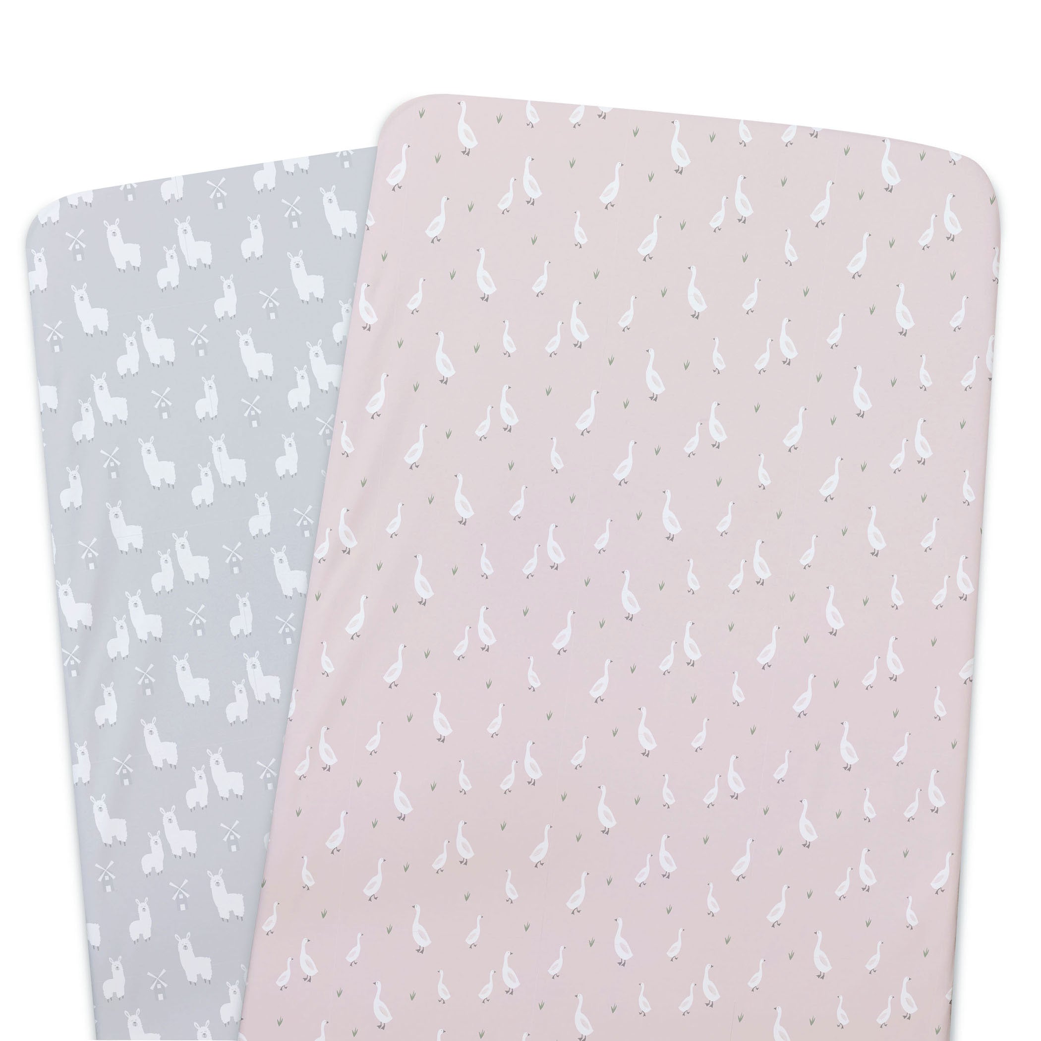 2-Pack Jersey Cotton Co Sleeper & Bedside Sleeper Fitted Sheets - Blush & Grey | Soft Baby Crib Sheets for Nursery & Travel | Machine Washable & Wrinkle Resistant