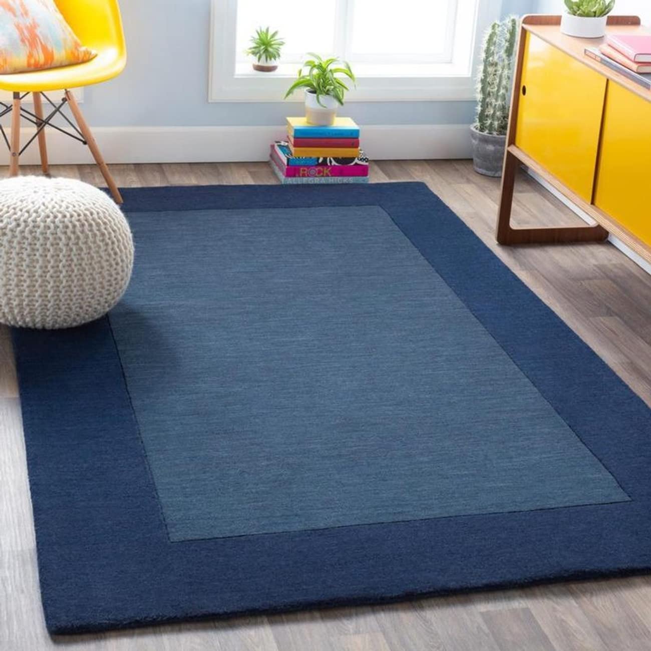 Mark&Day 10x10 Reims Modern Navy Square Area Rug - Soft Wool Carpet for Living Room, Bedroom, Kitchen - Blue & White Home Decor (9'9